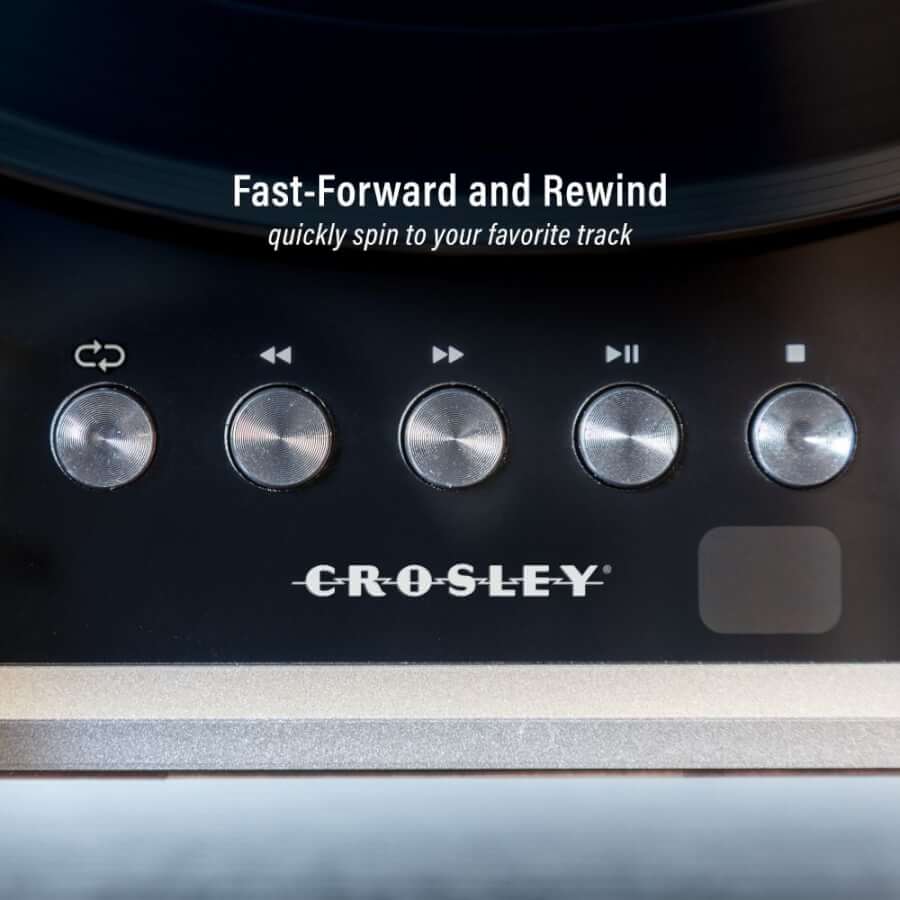 Crosley Beck CR6049A fast-forward and rewind controls