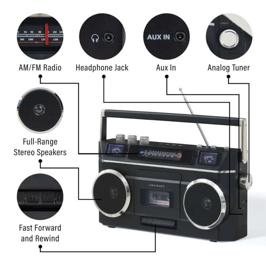 Crosley Blast CT202A AM/FM radio, headphone jack and aux in