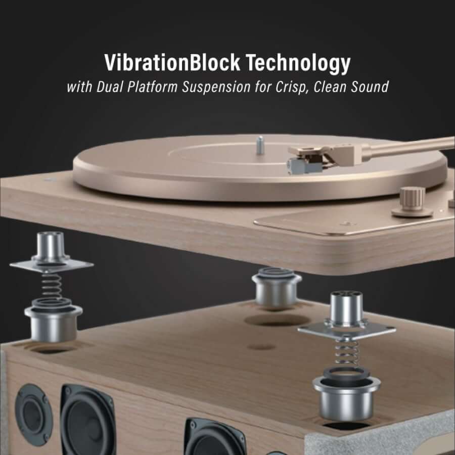 Crosley E100 VibrationBlock dual platform suspension