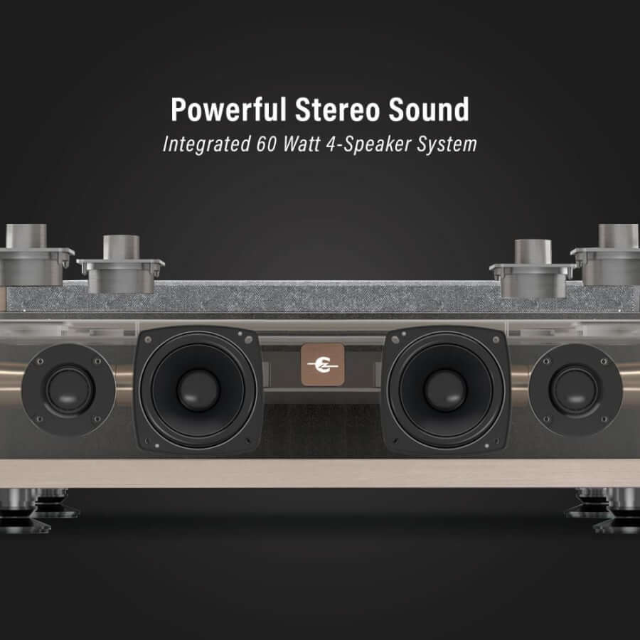 Crosley E100 built-in four-speaker stereo system