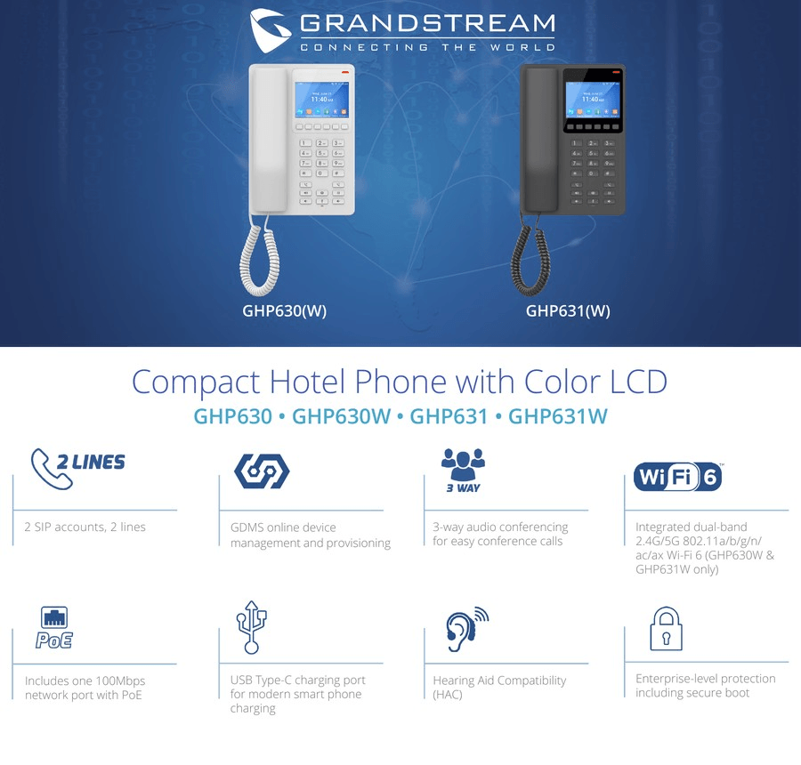 Grandstream GHP630W hotel IP phone features