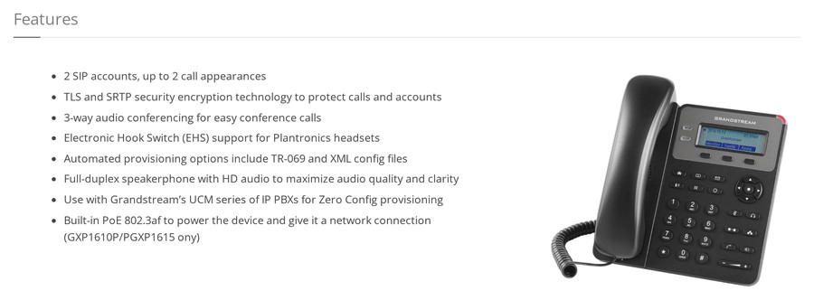 Grandstream GXP1610 IP phone features