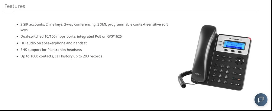 Grandstream GXP1625 IP phone features