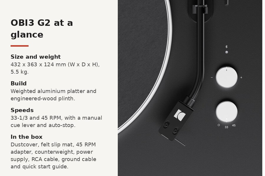 Kanto OBI3 G2 size, weight, platter, speeds and what is in the box
