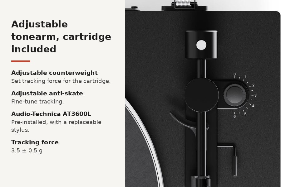 Kanto OBI3 G2 adjustable tonearm with pre-installed Audio-Technica AT3600L cartridge
