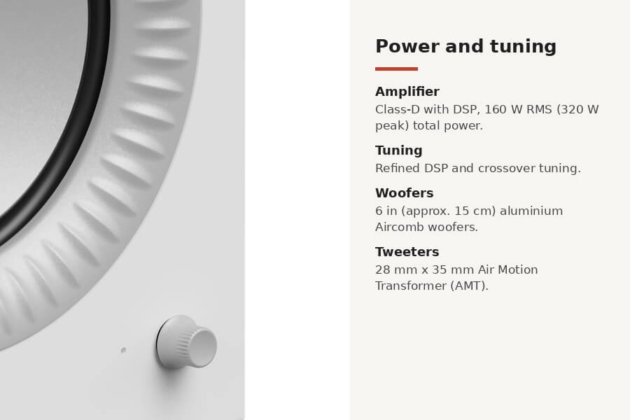 Kanto TUK Grand 2nd Gen amplifier, DSP tuning, AMT tweeters and 6 in (approx. 15 cm) aluminium woofers (photo shown in Matte White)