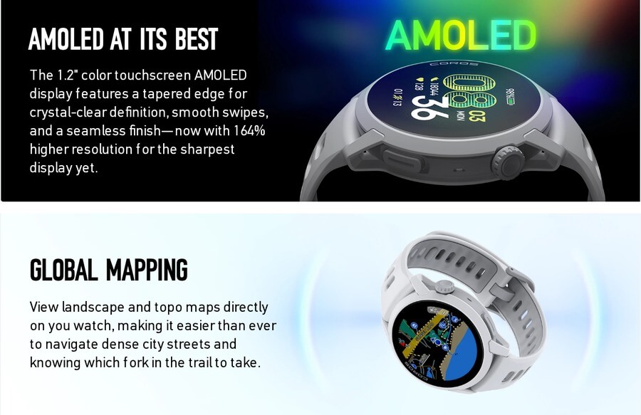 COROS PACE 4 AMOLED display and global mapping features