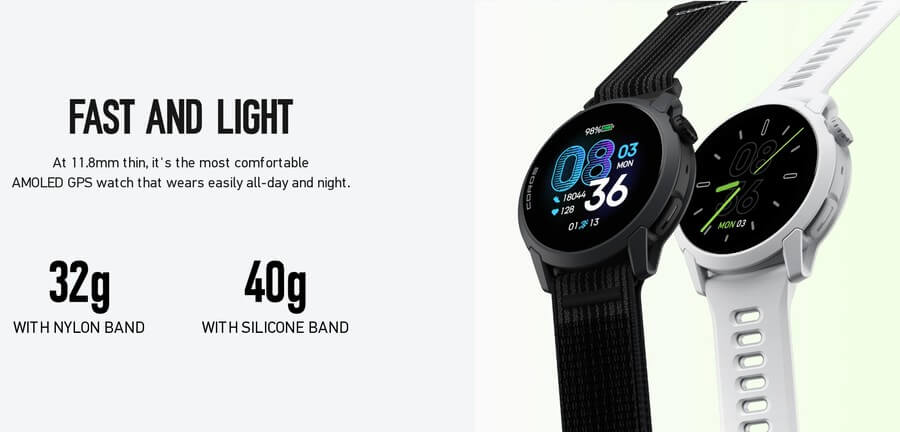 COROS PACE 4 Fast and Light weights by band