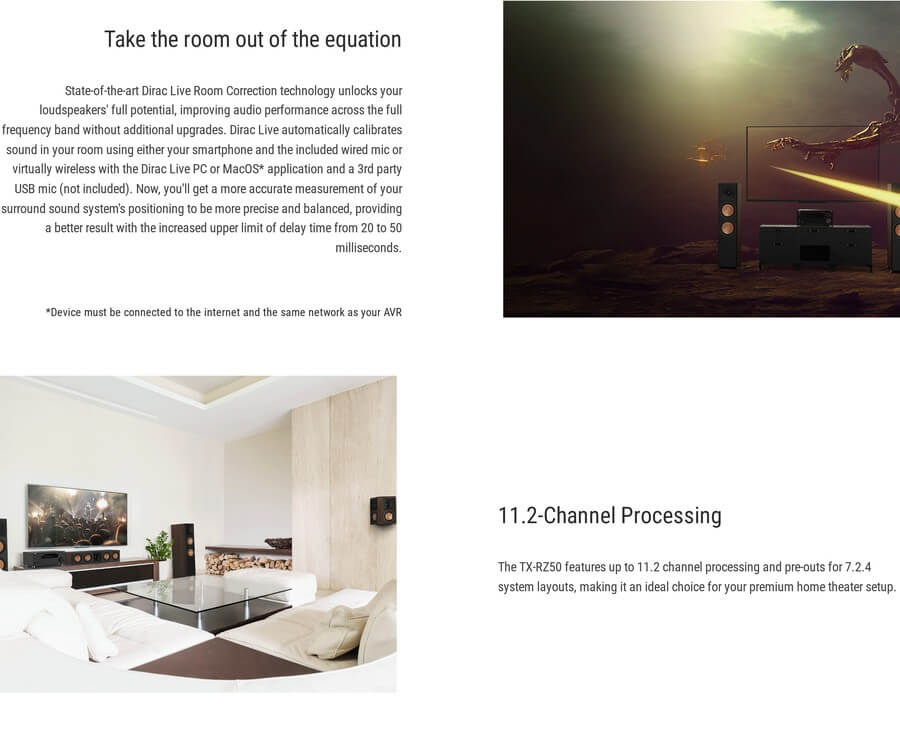 Onkyo TX-RZ50 Dirac Live room correction and 11.2-channel processing